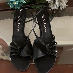 Nina Black Open Toe Evening Shoes, Size 8, slightly worn